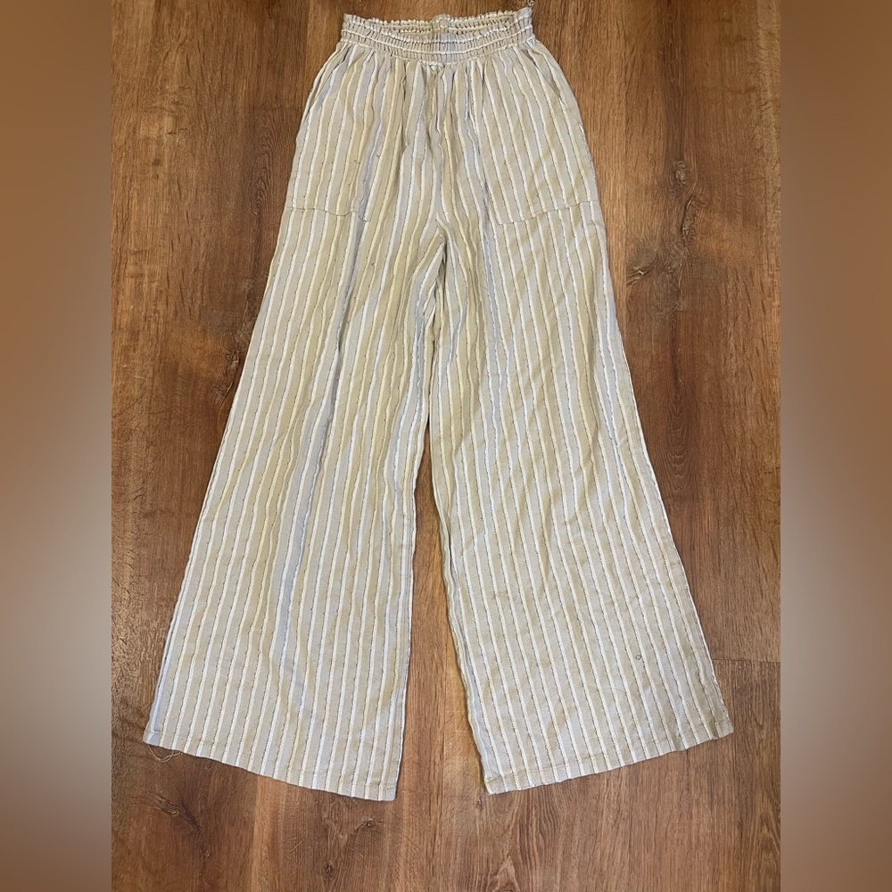 Miami beige and cream stripped flowy wide leg pants​​​​​